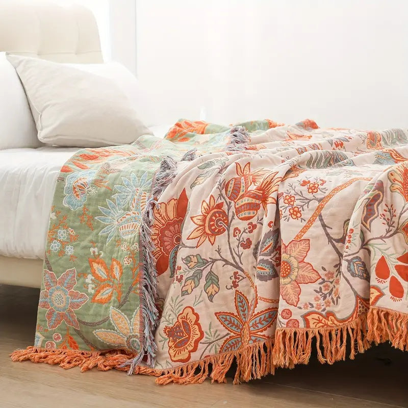 Floral Boho Sofa Throw Blanket